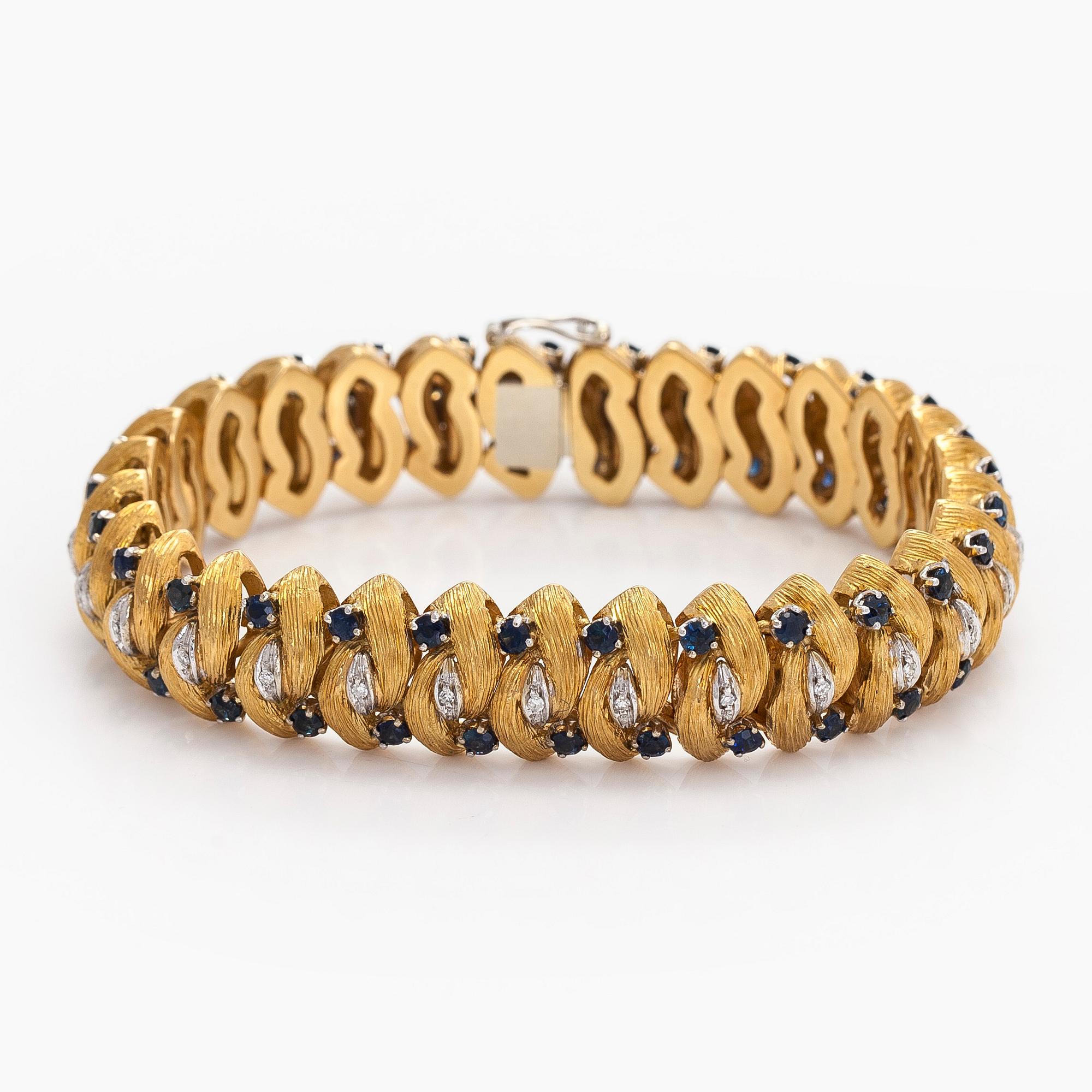 Armband, åttkantslipade diamanter, safirer, 18K guld, Italien.