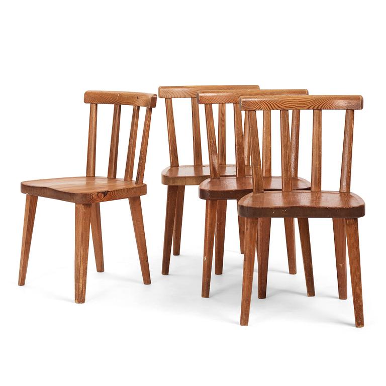 Axel Einar Hjorth, a set of four pine 'Utö' chairs, Nordiska Kompaniet, Sweden 1930s.