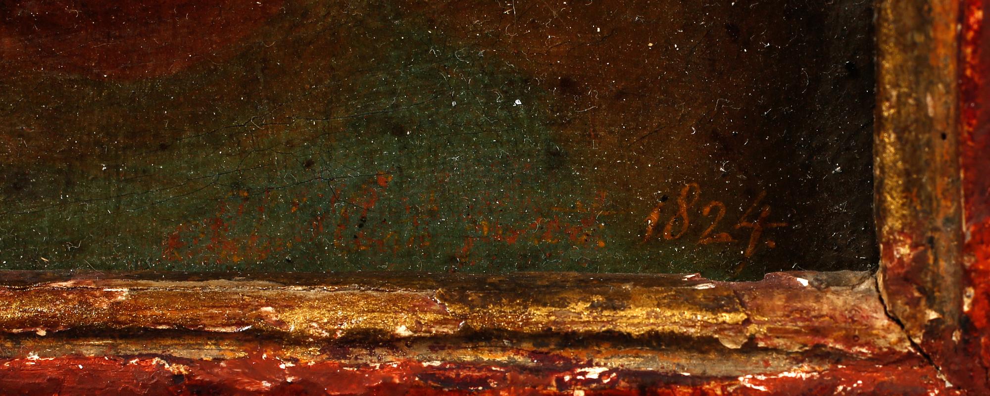 OKÄND KONSTNÄR, olja på duk, otydligt signerad samt daterad 1824.