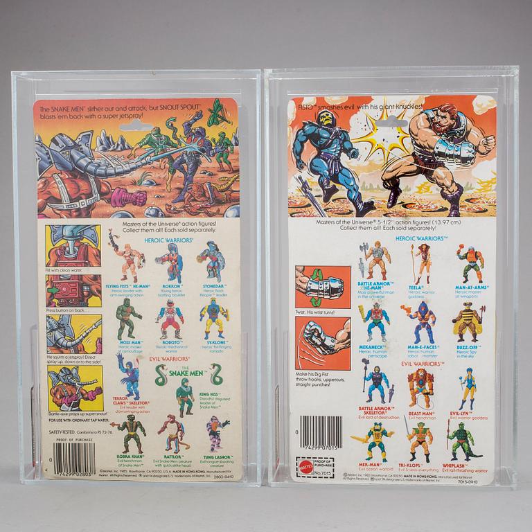 MASTERS OF THE UNIVERSE, Fisto series 3 AFA80 Y-NM samt Snout Spout series 5 AFA75 EX+/NM, Mattel 1984-86.