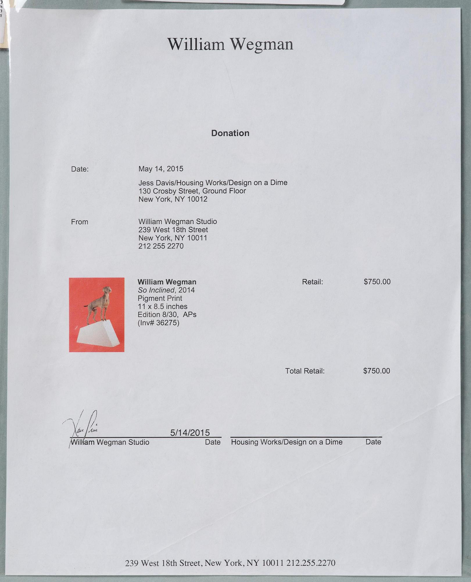 William Wegman, "So inclined".