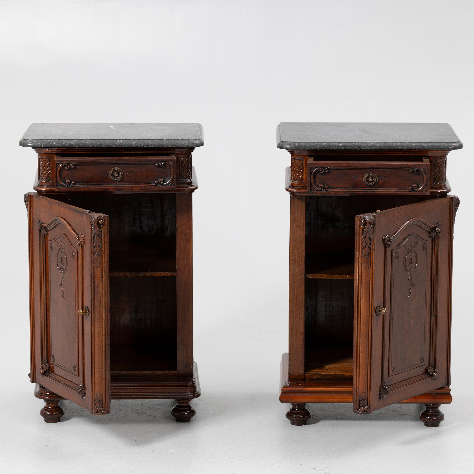 Bedside tables, a pair, first half of the 20th century.