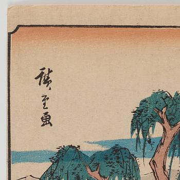 A Japanese colour woodblock print by Ando Hiroshige (1797-1859), circa 1841-44.