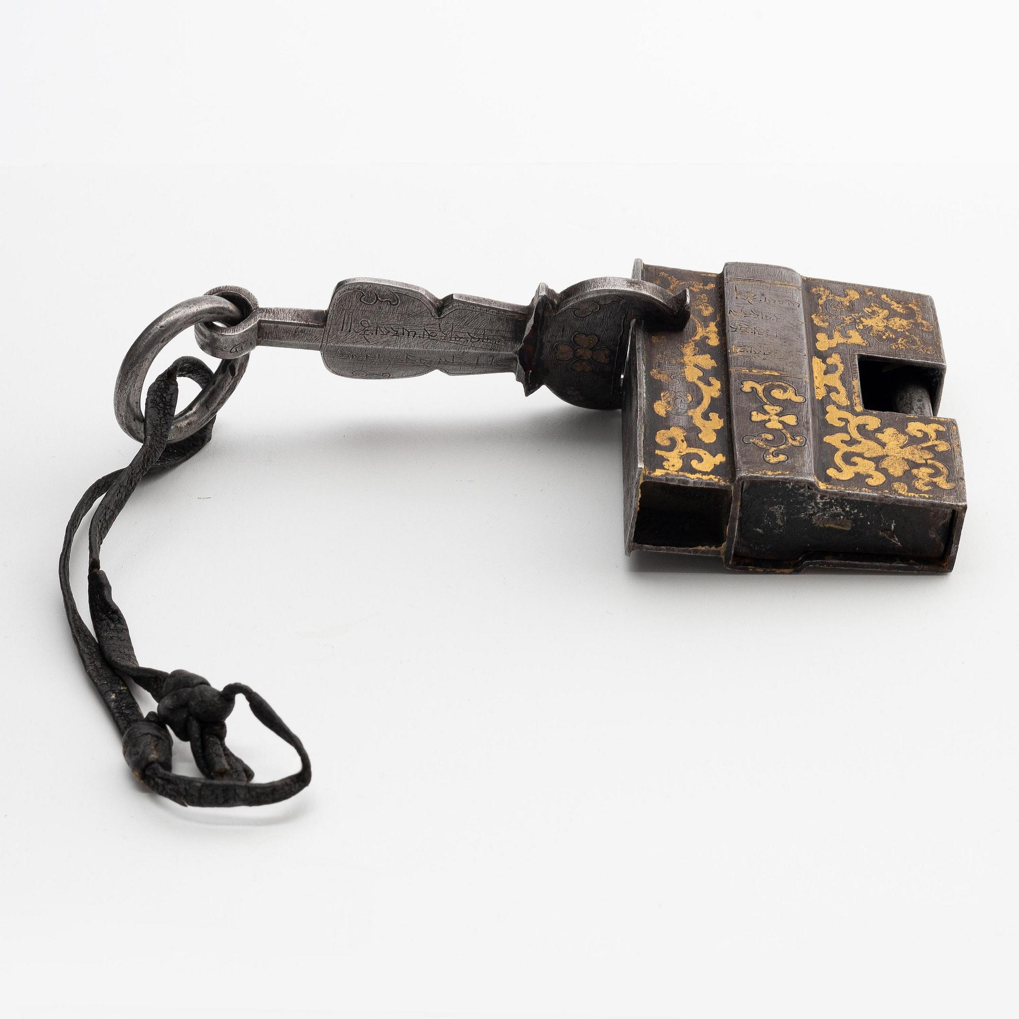 A large iron, silver and gold lock, Tibet, 17th/18th century.