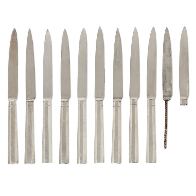 Gustaviansk, Knives, 10 pieces, silver, Pehr Zethelius and Adolf Zethelius, Stockholm, among others, 1804.