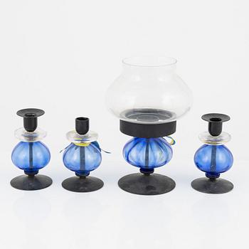 Erik Höglund, four glass and metal candle sticks, Boda Smide, Sweden.