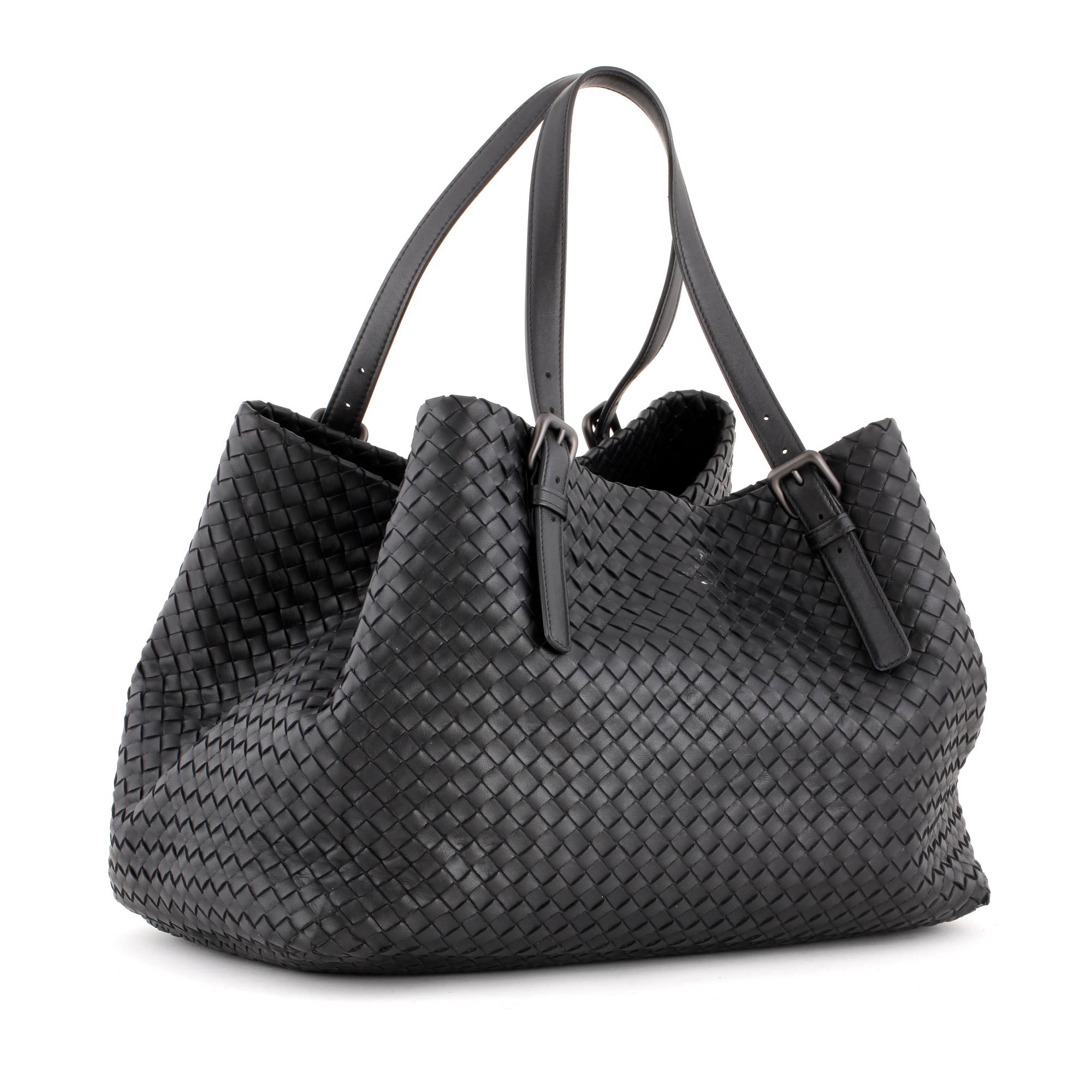 Black woven tote bag clearance