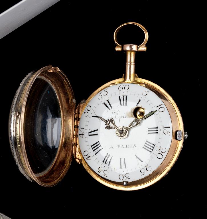 A gold, enamel and diamond ladie's pocket watch, 18-19th century.