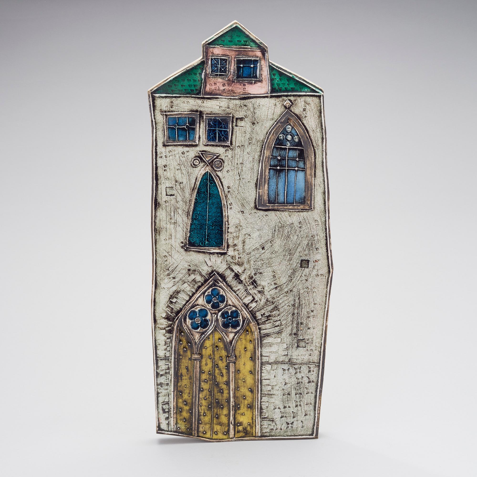 RUT BRYK, CERAMIC RELIEF. Venetian palace: Giorno. Signed Bryk, I. Arabia, 1955.