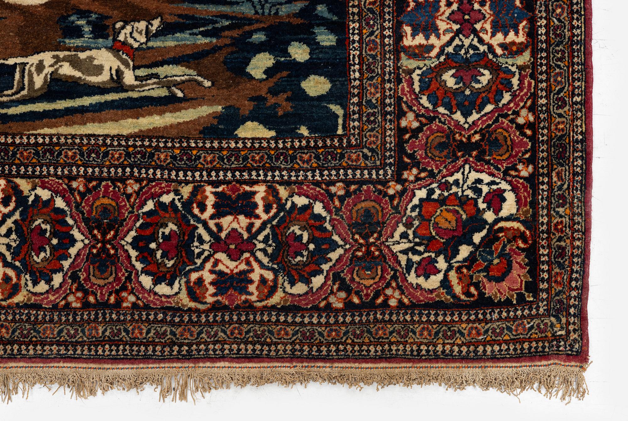 A pictoral Kashan rug, Central Persia, Souf, c. 201 x 142 cm.