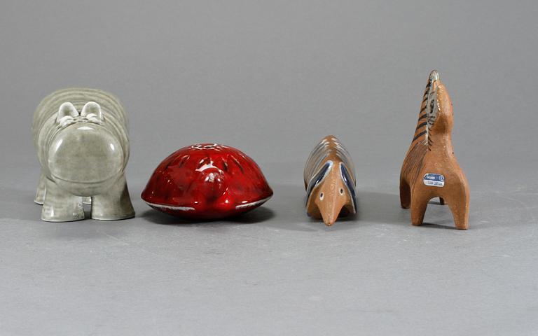 FIGURINER, 4 st, stengods, bl a "Lilla Zoo", design Lisa Larson, Gustavsberg.