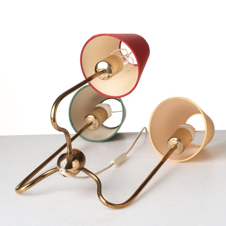 Josef Frank, a brass three light table lamp, Svenskt Tenn, Sweden, model G 2468.