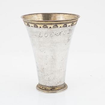 A Swedish 18th century parcel-gilt beaker, mark of Henrik Nourin, Norrköping, 1777.