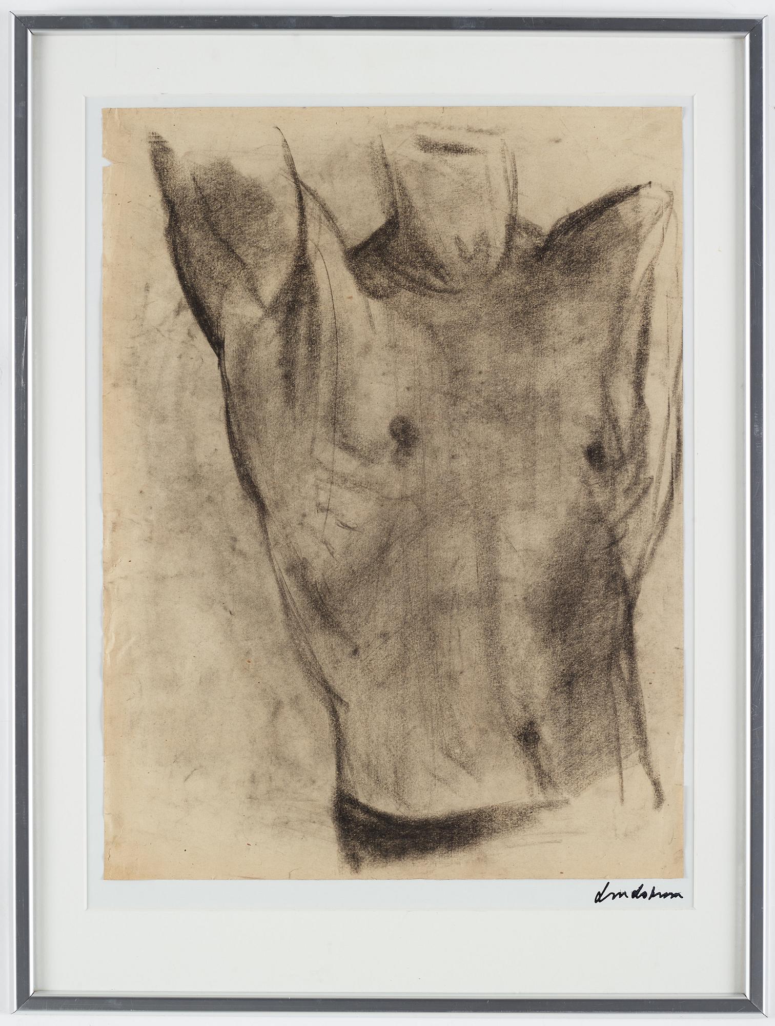 Bengt Lindström, kol på papper, intygad a tergo av Curt Aspelin, 1940-tal.