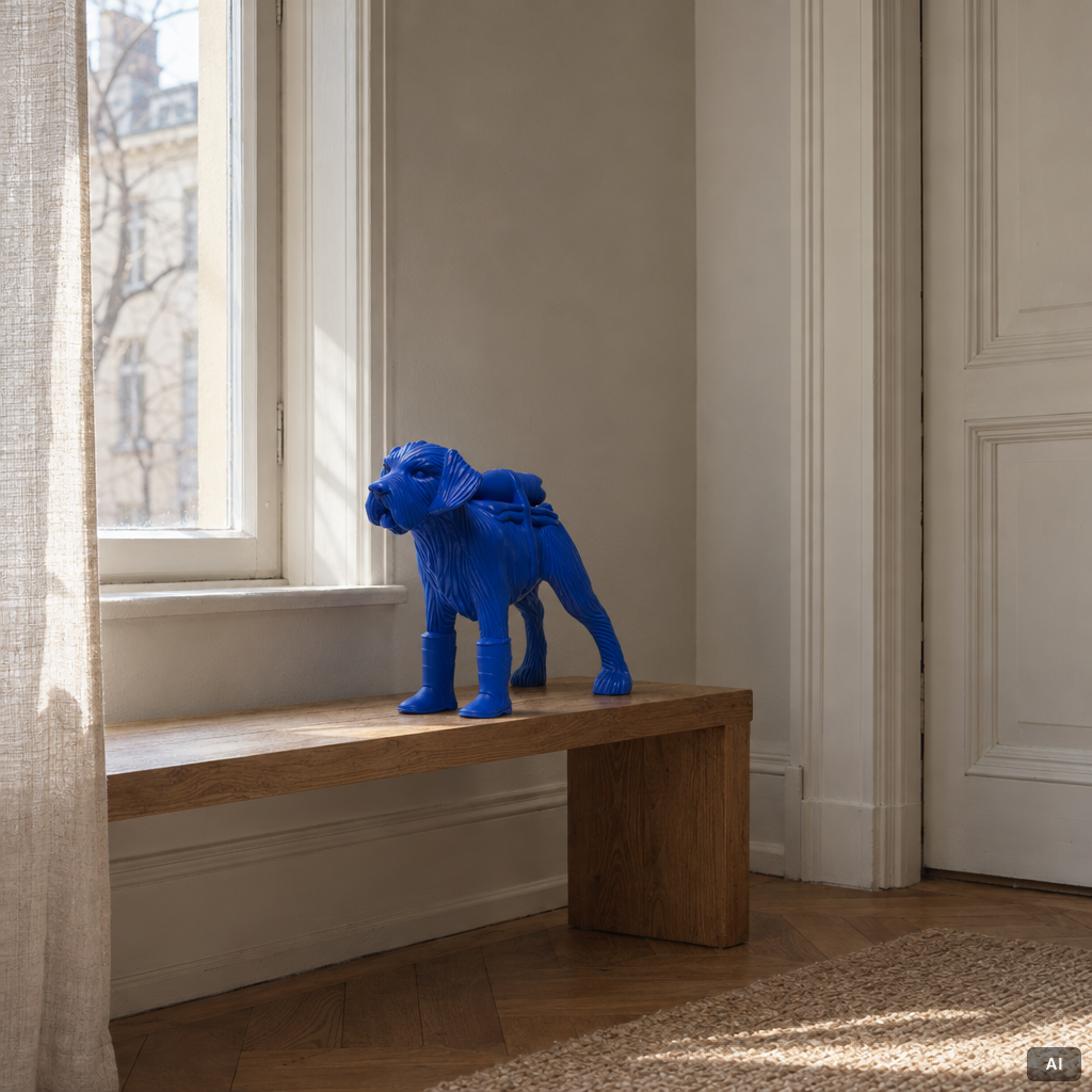 William Sweetlove, "Cloned Schnauzer with water bottle". (Blue).