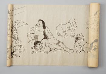 A long hand scroll Shunga drawing, Kano School, Edo (1603-1868).