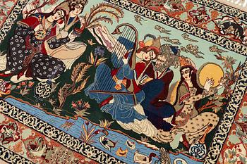 Carpet, Isfahan, figural, approx. 108 x 151 cm,