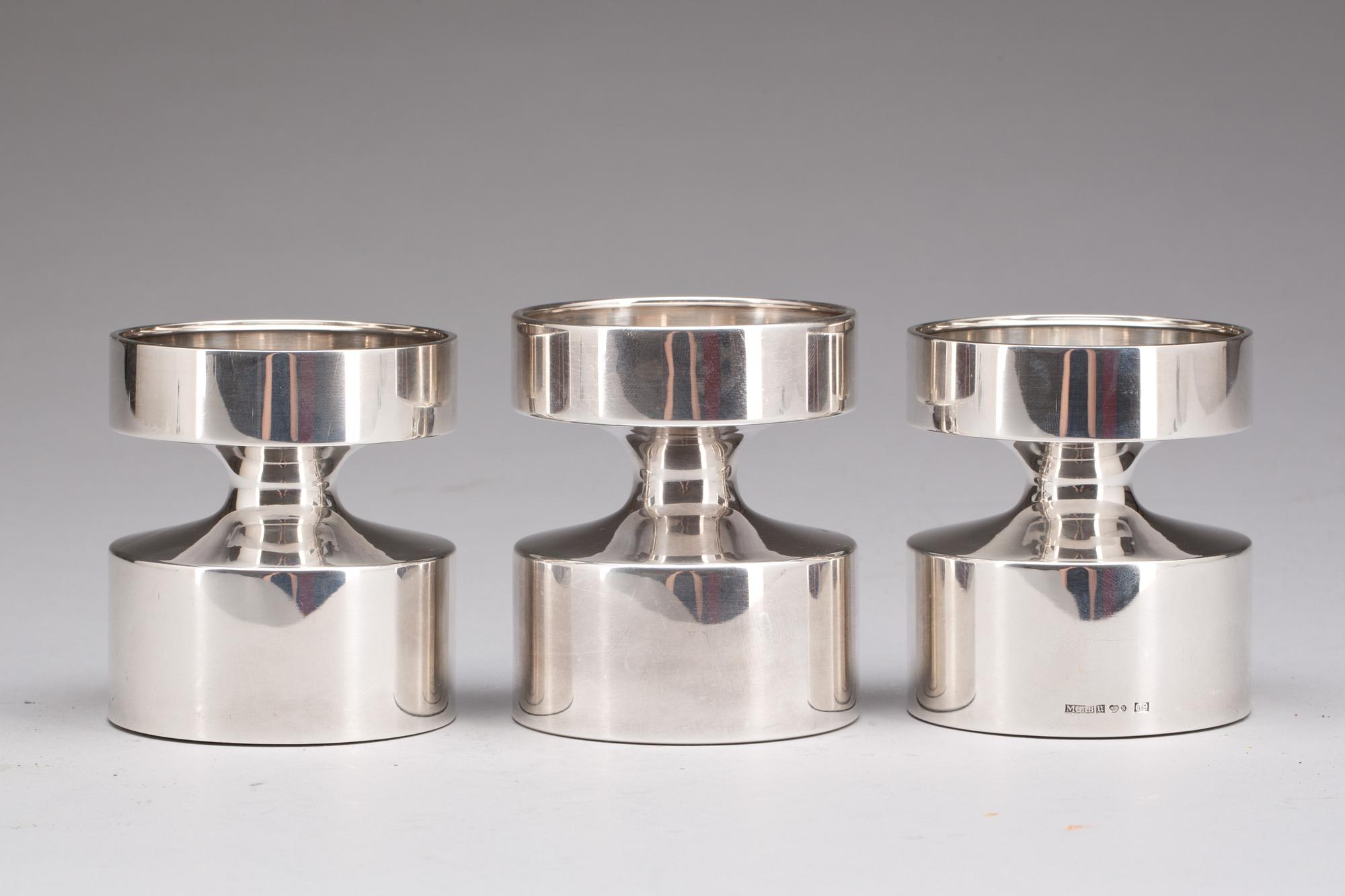 LJUSSTAKAR, 3 st, snarlika, silver, Eric Löfman, MGAB, Uppsala, 1972 samt 1964.