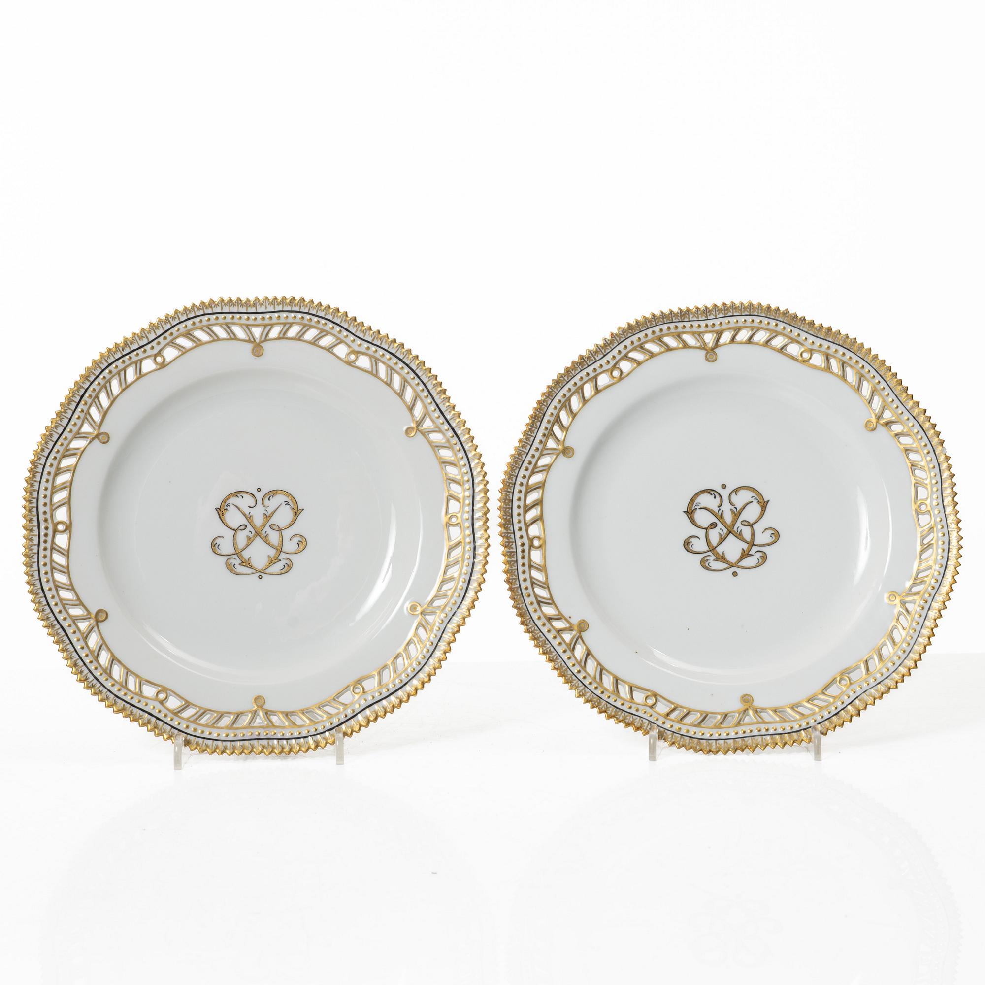 Royal Copenhagen, tallrikar, 6 stycken, Hausmalerei, Royal Copenhagen, Danmark.