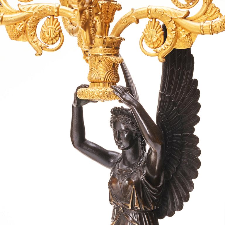 A pair of French Empire five-light candelabra attributed to Pierre Chibout / Chiboust, early 19th century.