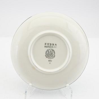 Eugen Trost, kaffekoppar med fat 9 st "Zebra" Uppsala Ekeby flintgods.