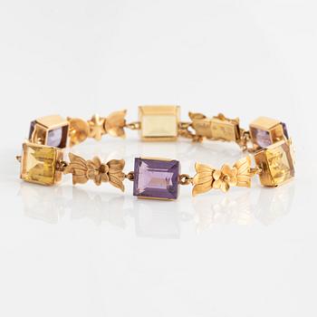 Armband, Stigbert, guld med ametister och citriner.