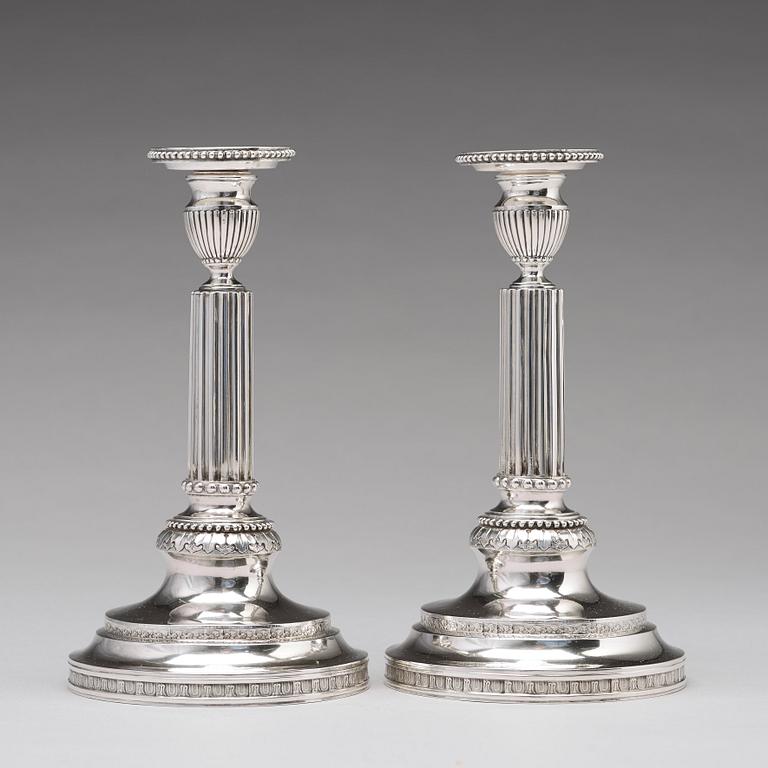 A pair of 18th century silver candlesticks, mark of Simson Ryberg, Stockholm 1787.