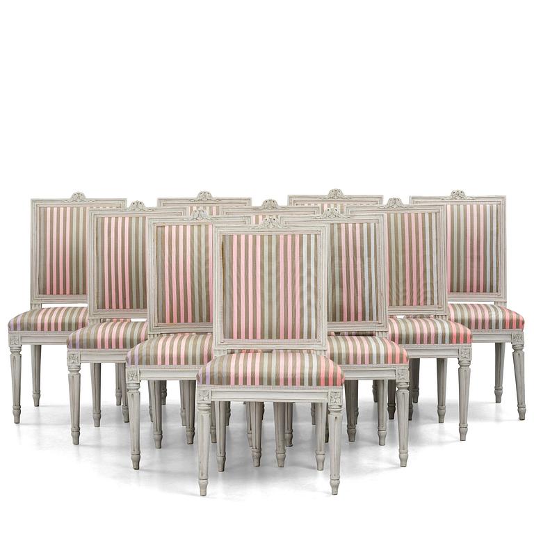 A set of ten Gustavian chairs by E. Öhrmark (master in Stockholm 1777-1813).