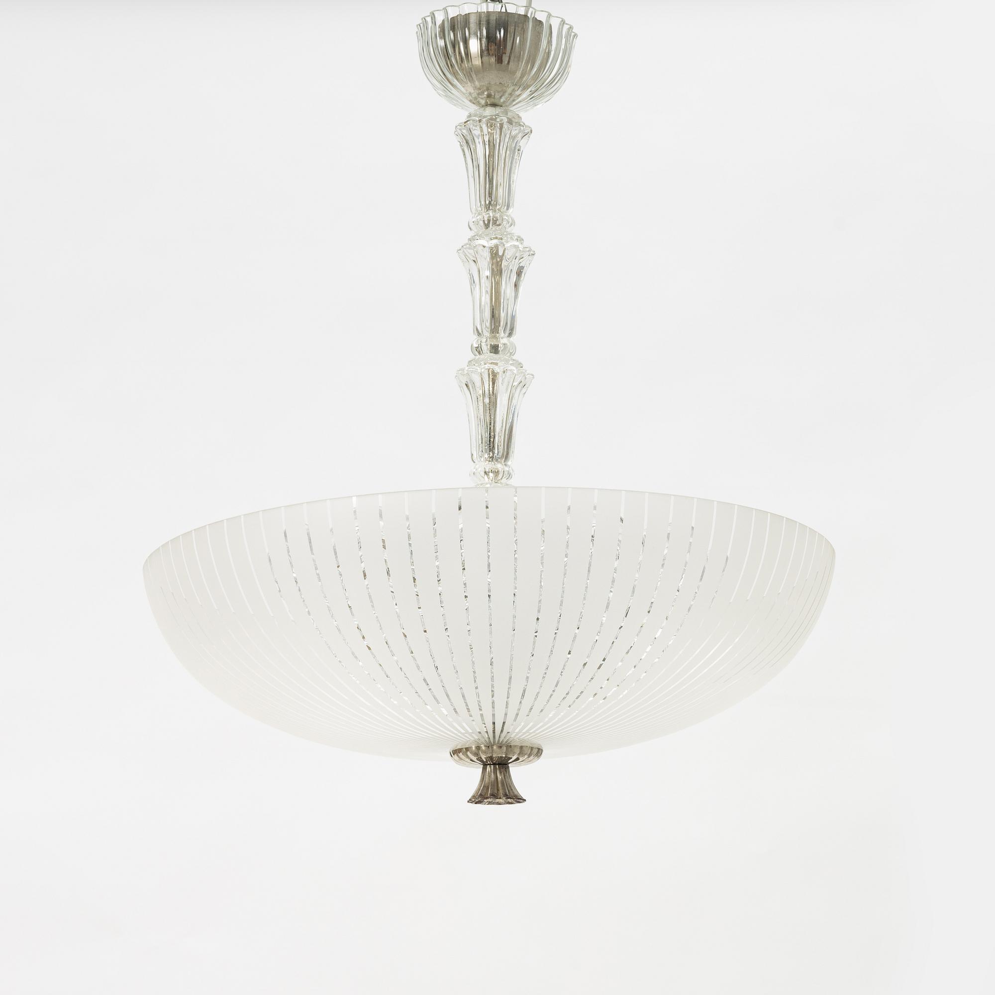 Fritz Kurz, a Swedish Modern ceiling lamp, model "KD 8951", Orrefors, 1940s.