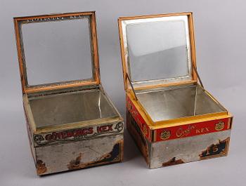 PLÅTBURKAR 5 st samt SKYLT. 1900-tal.