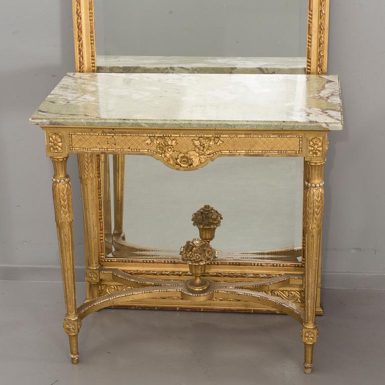 SPEGEL MED KONSOLBORD, gustaviansk stil, 1900-talets första hälft.
