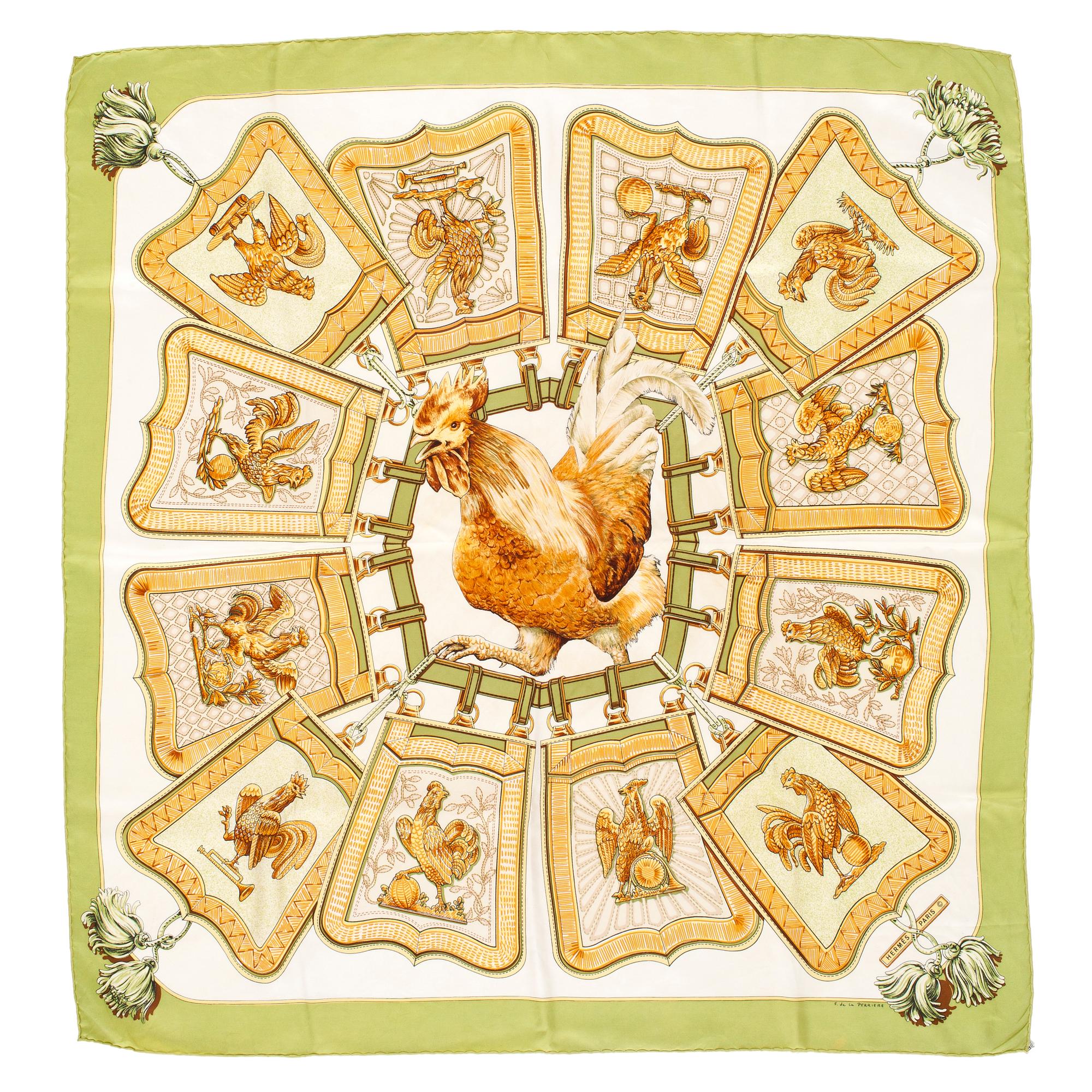 HERMÈS, silk scarf, "Les Coqs d'Or".