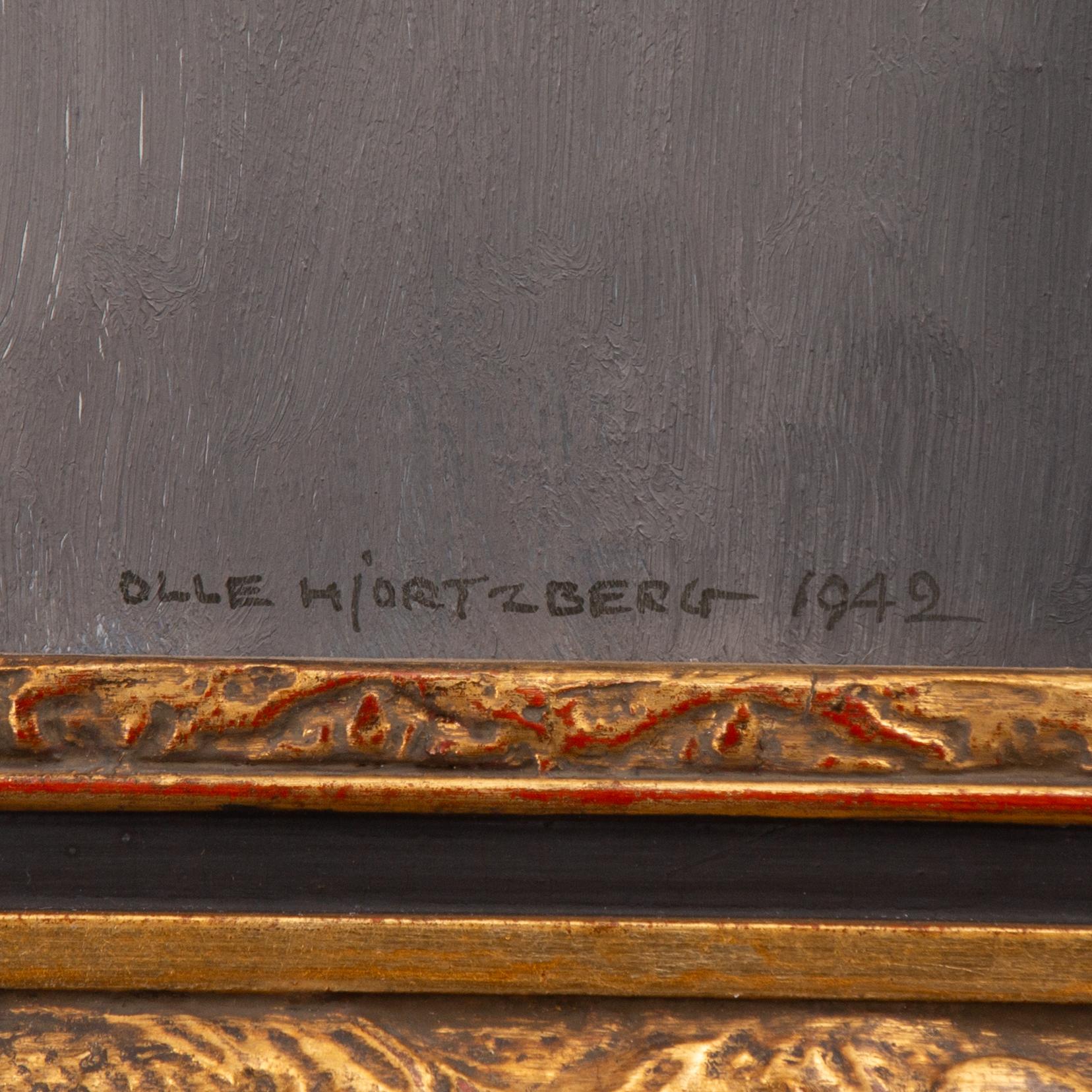 Olle Hjortzberg, Yellow roses in a silver vase.