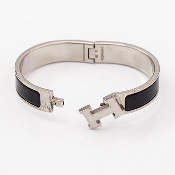 Hermès, armband, "Clic H PM", silverfärgad metall och svart emalj.