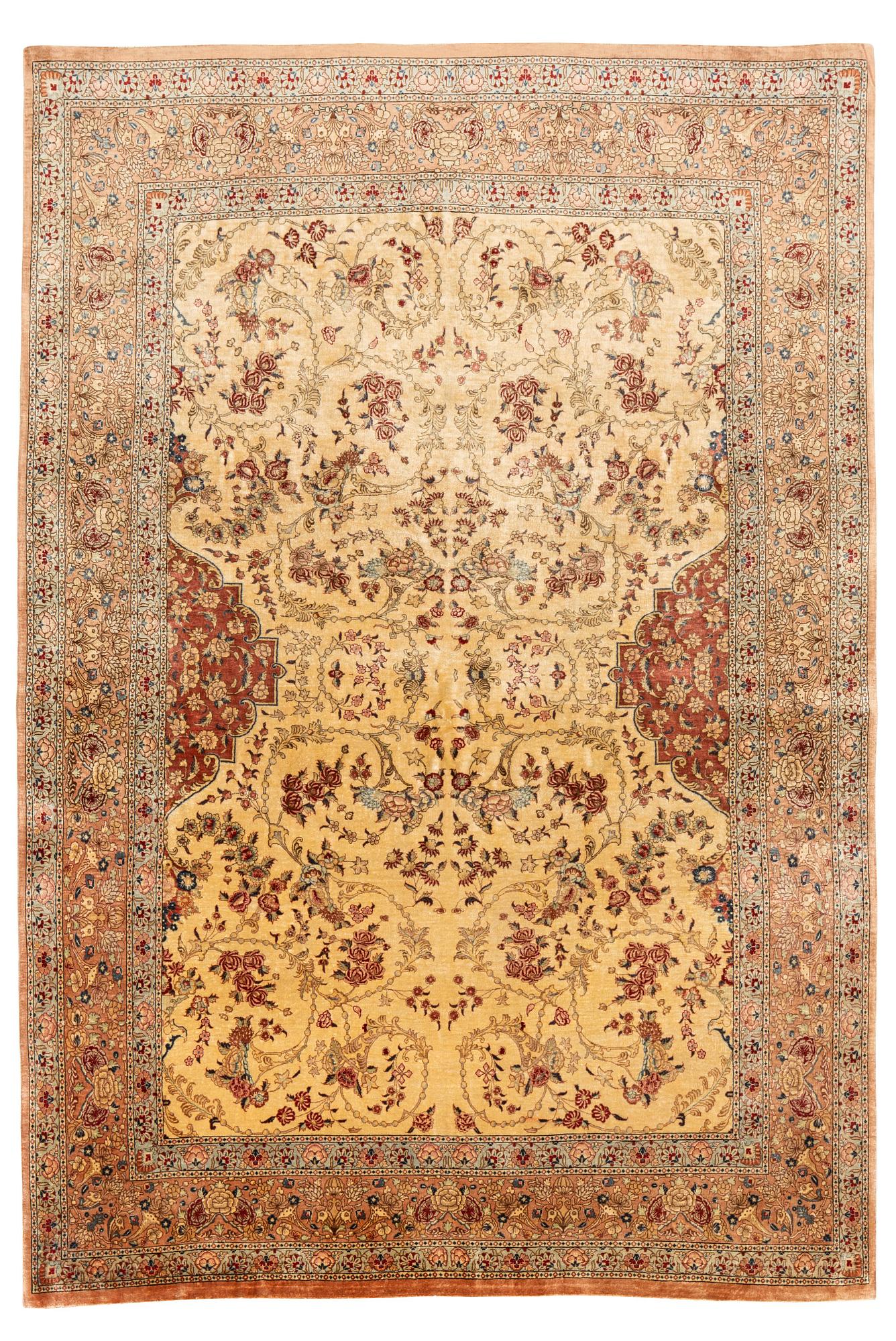 Matta, Old, silk Ghom, ca 188 x 130 cm.