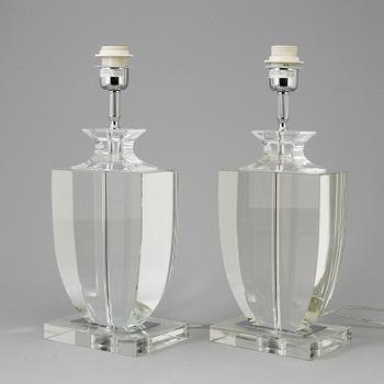 A pair of glass table lamps from Le Dauphin, France, 20th century.