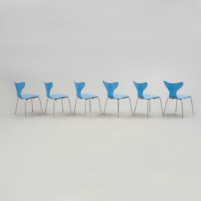 STOLAR, 6 stycken, "Liljan", Arne Jacobsen, 1970-tal.