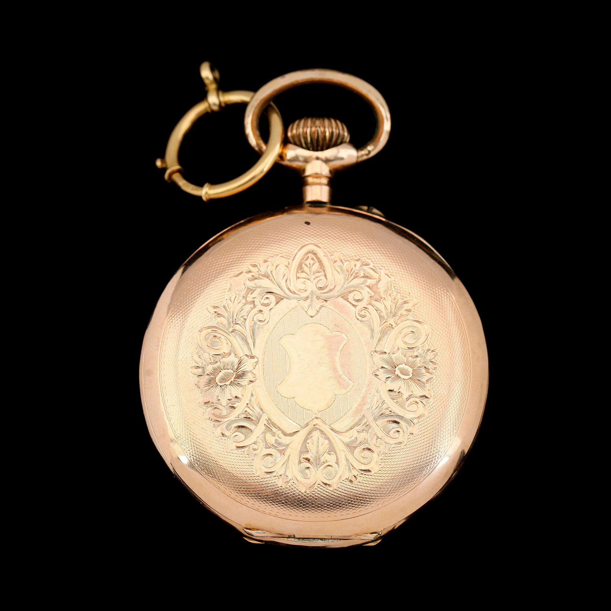 FICKUR, 14K guld, 1900-talets första hälft. Total vikt med urverk ca 80 gram.