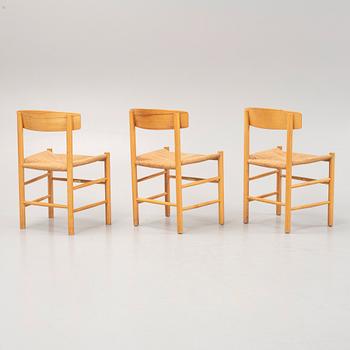 Børge Mogensen, a set of 3 chairs model "J39", Fredericia Furniture Factory, Denmark, second half of the 20th century.