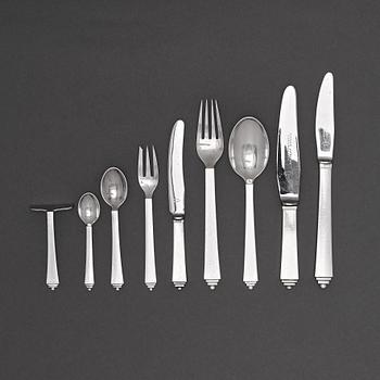 128. Harald Nielsen, "Pyramid", a set of 60 pcs of sterling and stainless steel flatware, Georg Jensen, Copenhagen 1933-77.