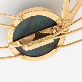 Brosch 14K guld med spektrolit, finska stämplar.