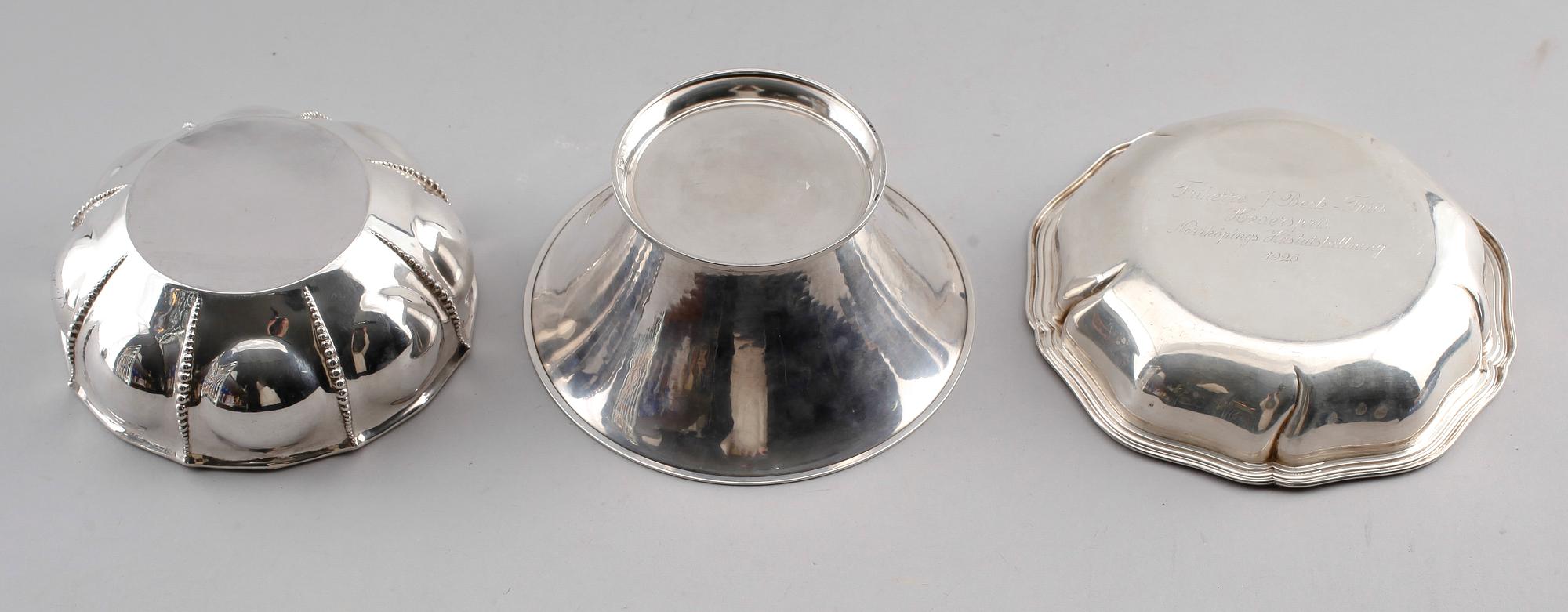 SKÅLAR, 3 st, silver, 1900-talets första hälft. Vikt ca 692 g.