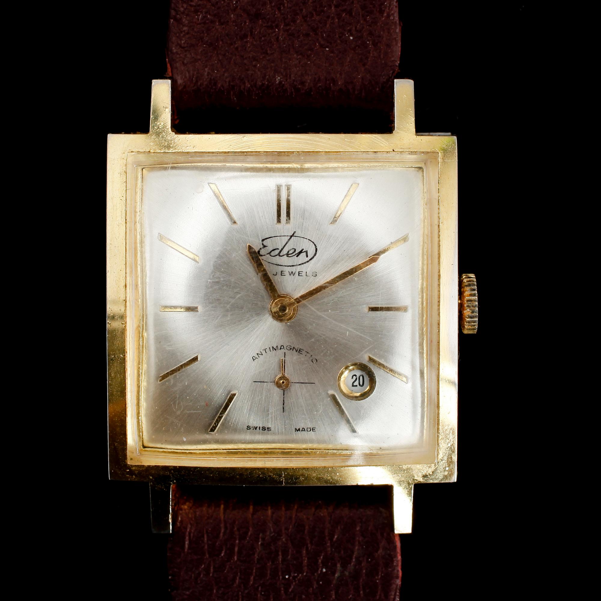 ARMBANDSUR, guld på stål, Eden, Antimagnetic, 1900-talets mitt.