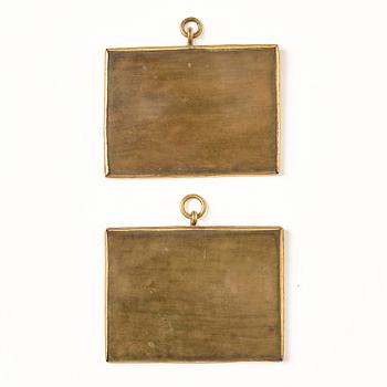 A pair of Chinese reverse glass miniature paintings, Qing dynasty, 18th century.