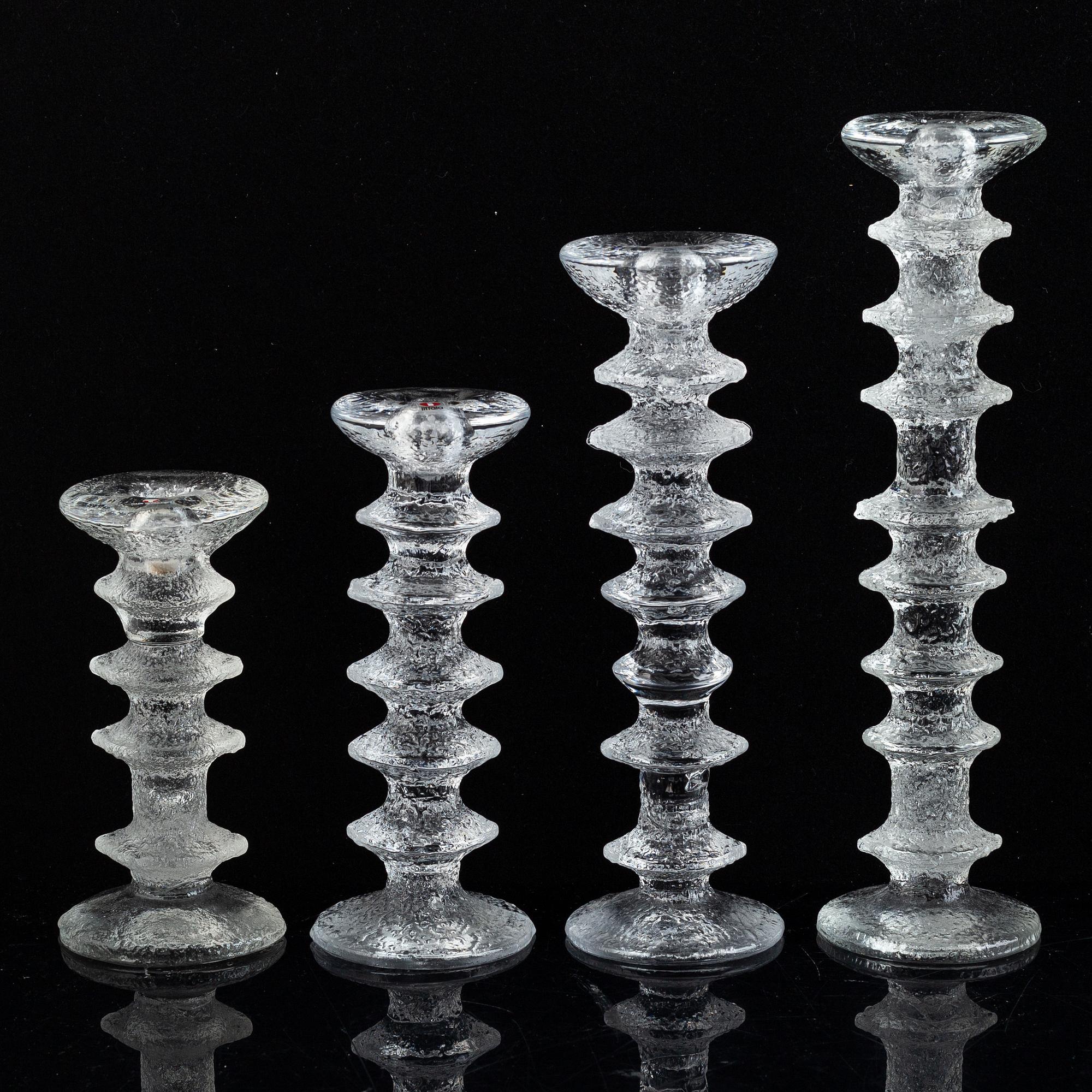 Eight 'Festivo' glass candle holders by Timo Sarpaneva, Iittala, Finland.
