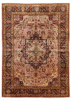 281. A rug, old, silk Tabriz, signed, ca 201 x 140 cm.