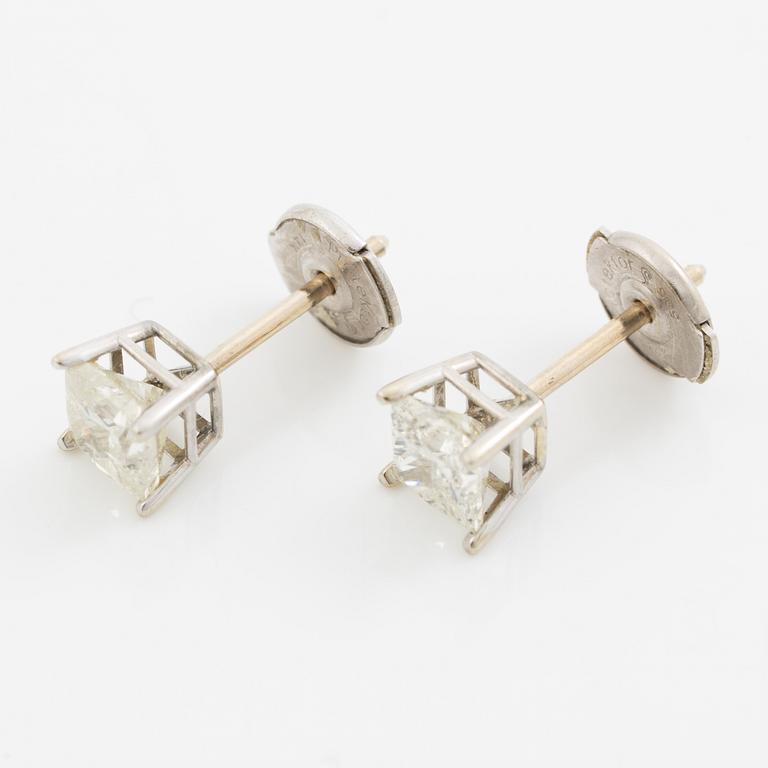 Earrings. a pair, 14K white gold with princess-cut diamonds.