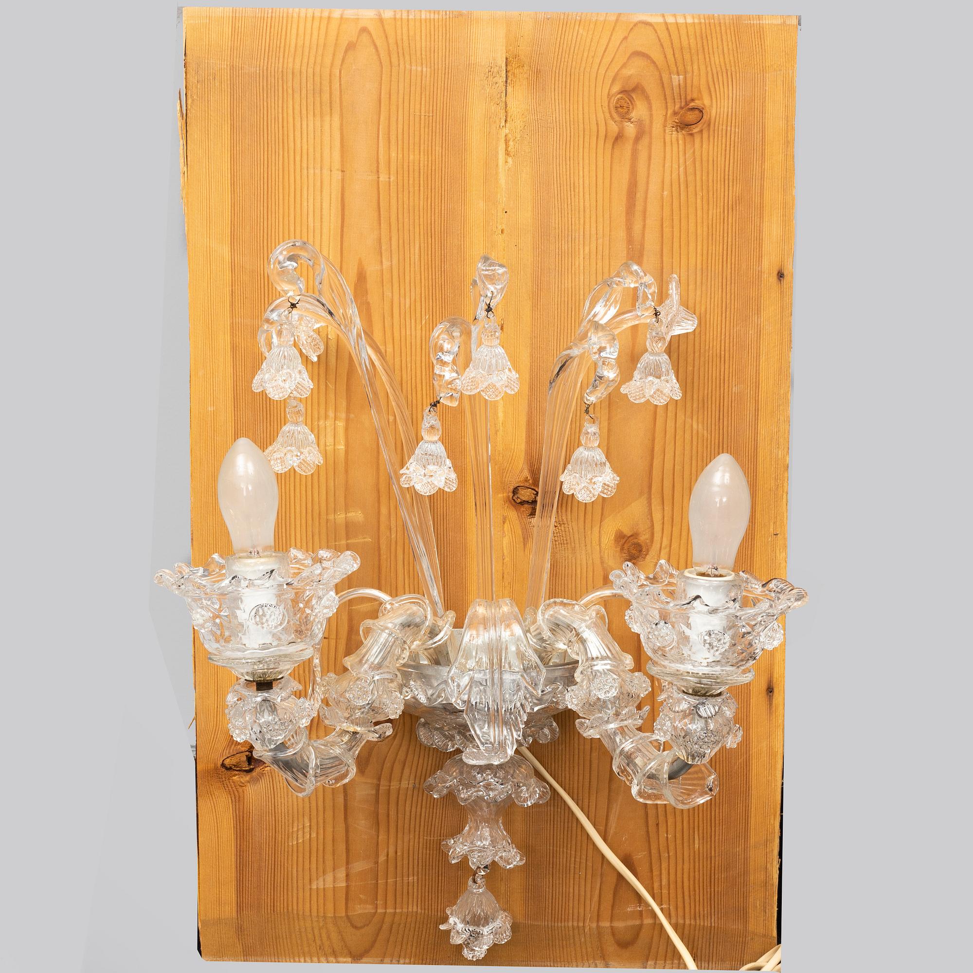 A pair of Venetian glass wall sconces, mid 20th Century.