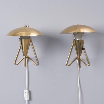 VÄGGLAMPOR, ETT PAR, mässing, märkt Itsu, 1960-tal.