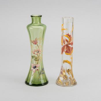 A set of four Art Nouveau hand painted glass vases.